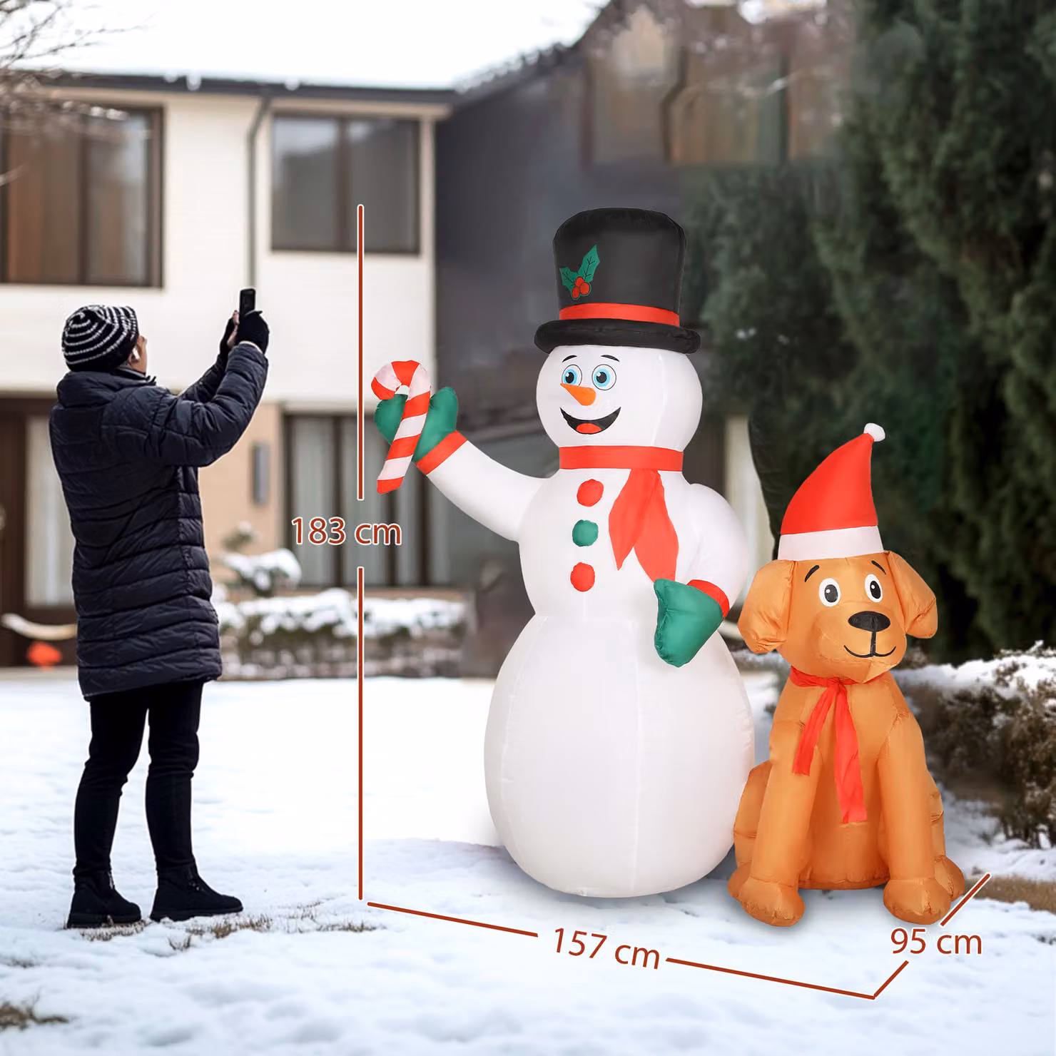 Outsunny 6ft Christmas Inflatable Snowman and Dog Decoration with Built-in LED and Flashing Lights for Indoor and Outdoor Use – 3