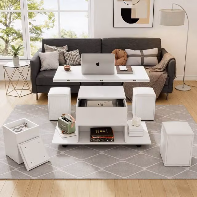 BTM White Modern Lift-Top Coffee Table with Hidden Storage, W/D/H: 100 x 64.5 x 30 cm – 1