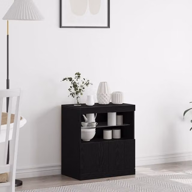 Berkfield Home Modern Black Oak Sideboard with Integrated LED Lighting W/D/H: 60 x 37 x 67 cm – 1