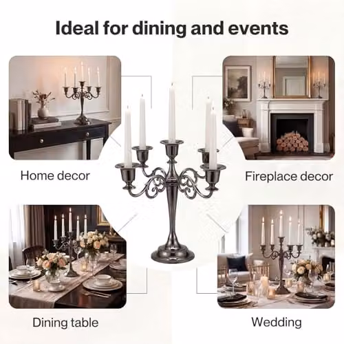 Levede 5-Arm Metal Candelabra Taper Candle Holder in Black, Height: 27 cm – 9