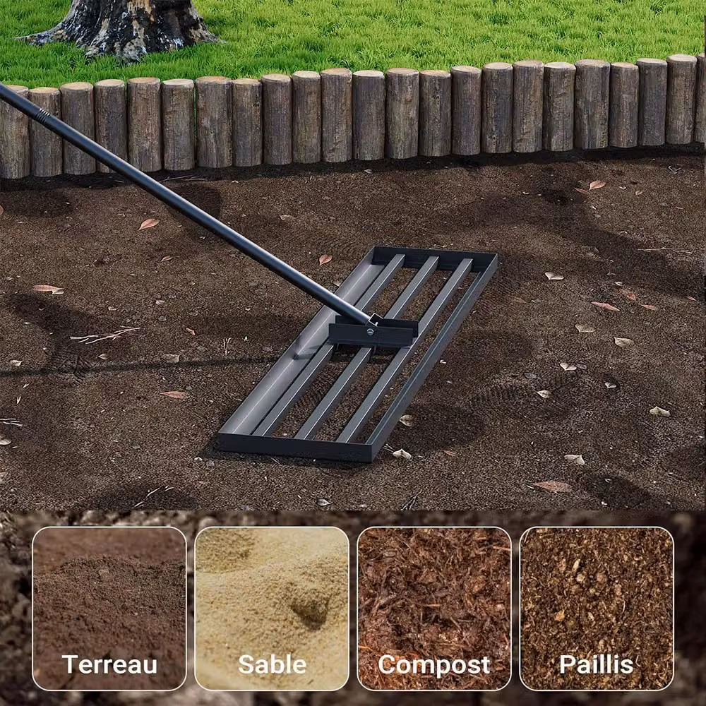 Living and Home Lawn Levelling Rake with 213 cm Stainless Steel Handle in Black – 7