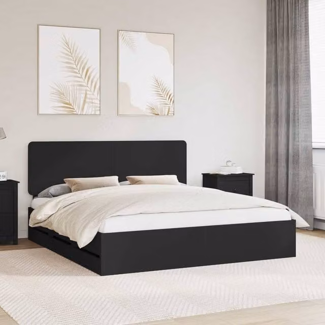 Berkfield Home Upholstered Bed Frame with Drawers in Black, W/D/H: 180 x 200 cm