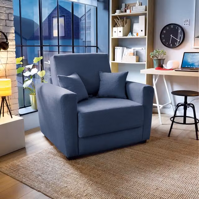 Abakus Direct Olly Linen Single Sofa Bed in Dark Blue