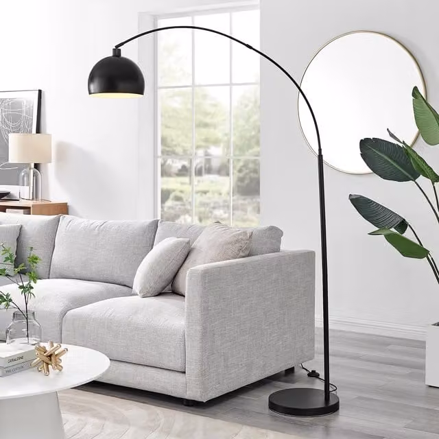 FurnitureboxUK Holden Modern Metal Arc Floor Standing Lamp with Marble Base in Black including Bulb