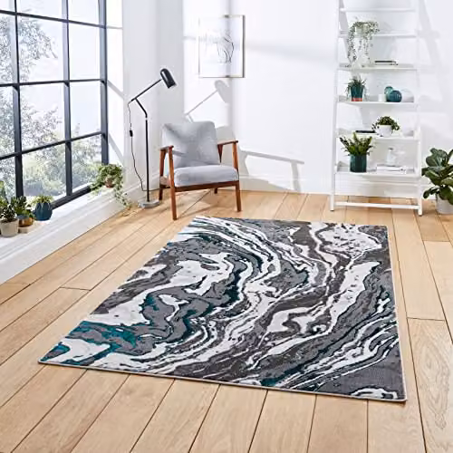 Think Rugs Apollo GR584 Modern Abstract High Density Pile Rug, Grey/Green, W: 120 cm, L: 170 cm