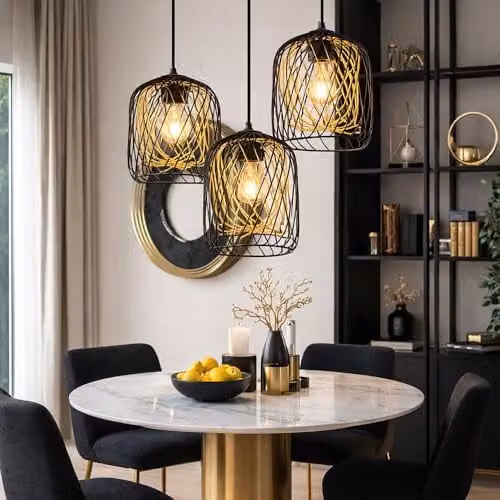 Globo Lighting Retro Metal Pendant Light in Black and Gold with 3x E27 Sockets, Diameter: 39.4 cm, Height: 150 cm – 4