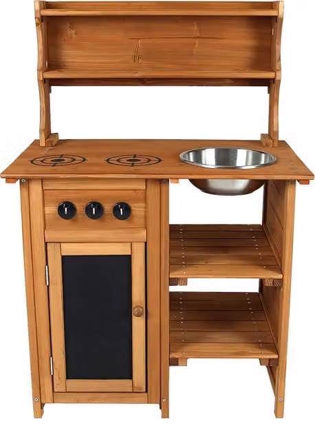 Charles Bentley Childrens Wooden Mud Kitchen Garden Play Set in Natural Wood