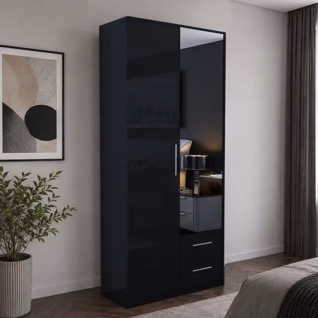 Swindon Gloss Black 2 Door 90cm Wardrobe