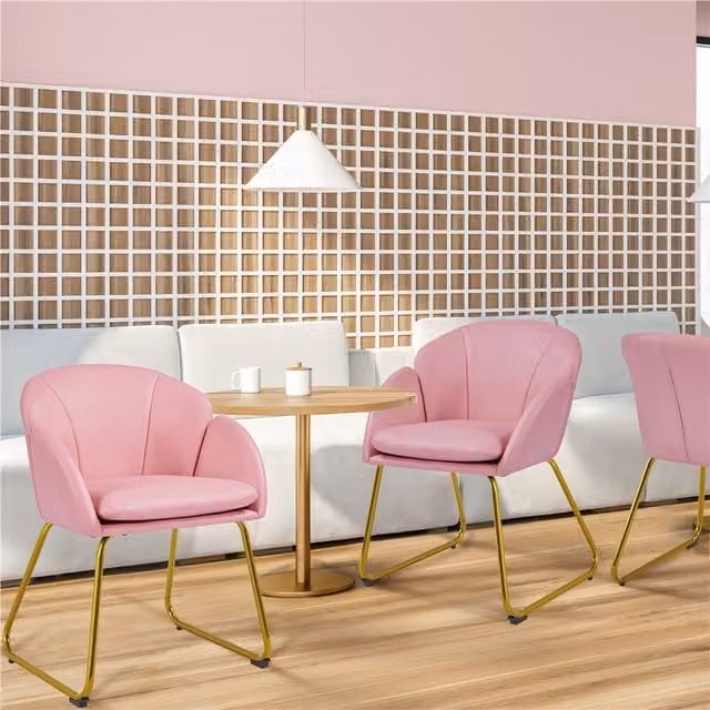 Yaheetech Pink Velvet Flower Shape Accent Chair with Gold Cantilever Base
