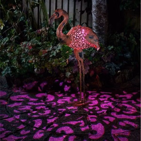 Marco Paul Pink Solar Flamingo Silhouette Garden Ornament, Height: 75 cm – 1
