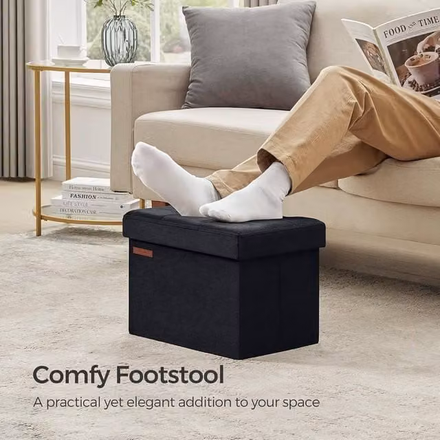 The Bazaarist Folding Storage Ottoman Bench in Jet Black – 1