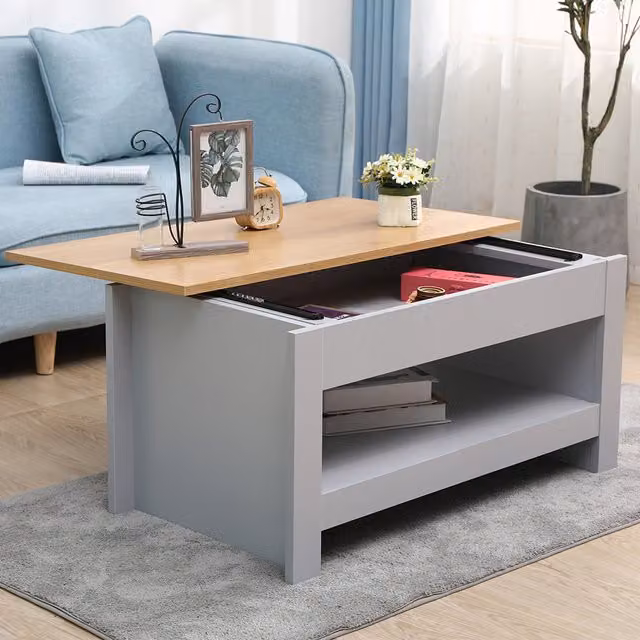 HMD Grey Sliding Top Coffee Table with Bottom Storage Shelf