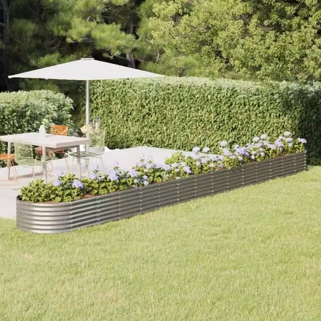Berkfield Home Garden Raised Steel Bed in Silver, W: 620 cm, D: 80 cm, H: 36 cm – 1