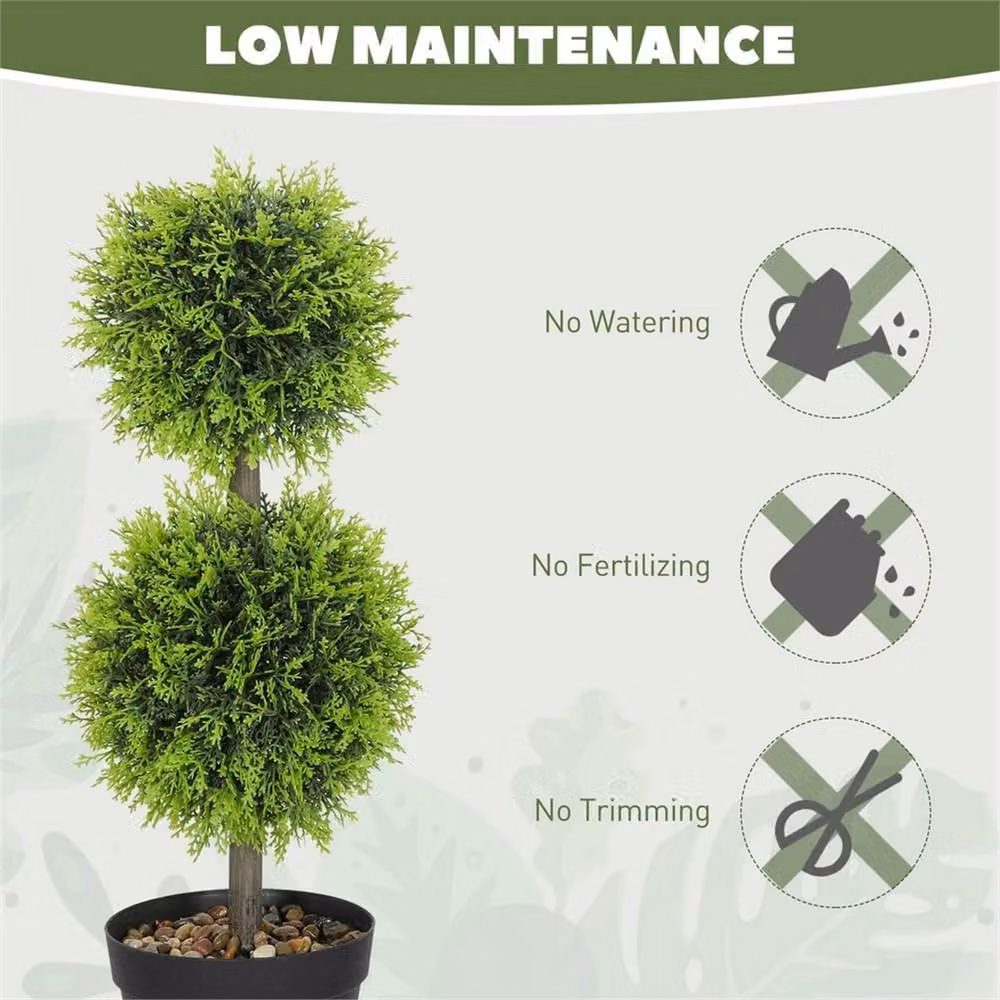 Nordara Set of 2 Green Artificial Round Cypress Ball Topiary Trees with Concrete Pots and Pebbles – 5