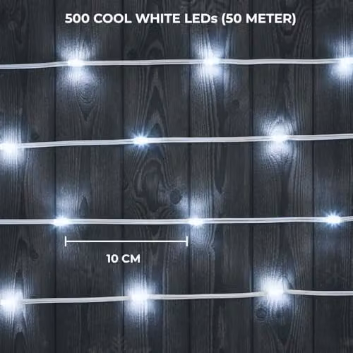 Shatchi Cool White LED Fairy String Lights with Timer, 500 LEDs, 50m, IP44 Waterproof for Indoor and Outdoor Use – 8