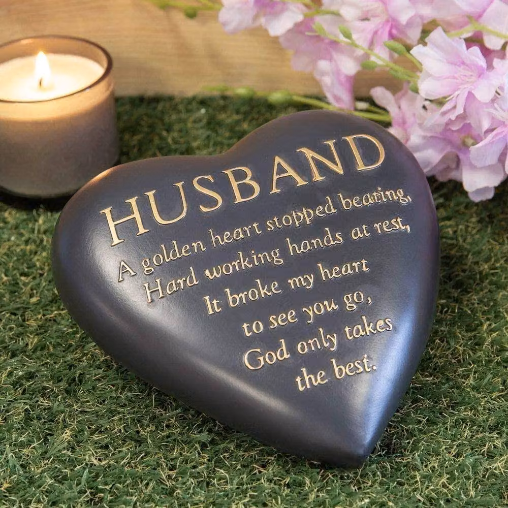 Widdop Men's Husband Heart-Shaped Graveside Plaque, Grey, H 17 x W 8 x D 6.5 cm – 2