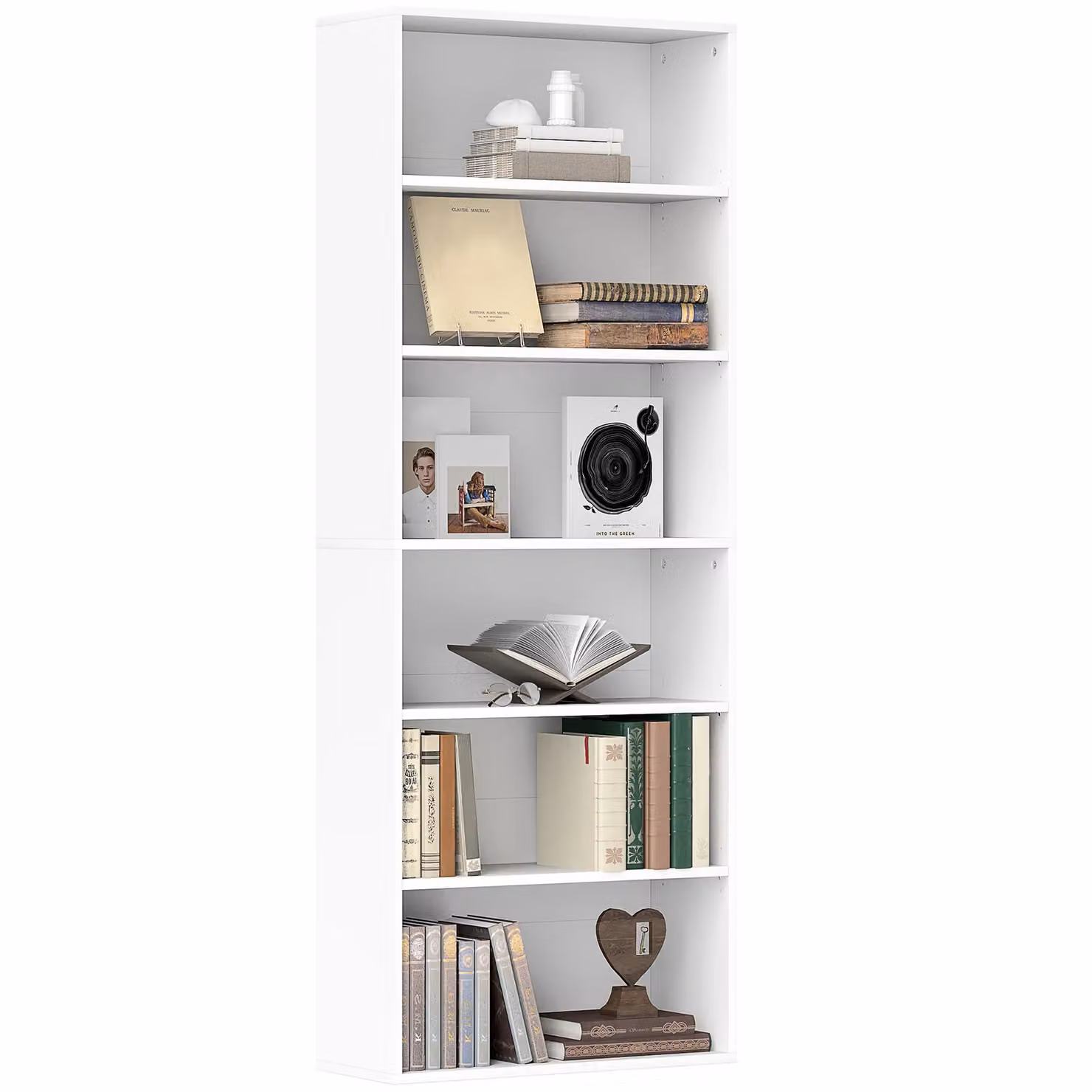 HOMCOM 6 Tier Freestanding White Bookshelf with Adjustable Shelves – 2