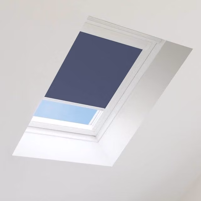 Bloc Blinds Navy and White Blackout Skylight Blind for Velux Roof Windows, Thermal Insulating, Clamp Fix
