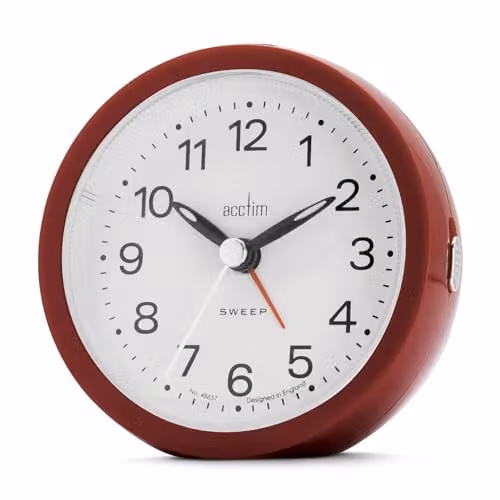 Acctim Elana Analogue Alarm Clock with Non-Ticking Sweep Quartz Movement and Luminous Hands in Red (Shiraz)