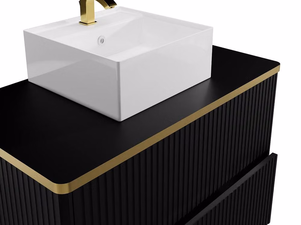 Vente-unique Black Ribbed Bathroom Cabinet with Gold Trim, Wall-Mounted or Freestanding, W/D/H: 80 x 47 x 54 cm – 3