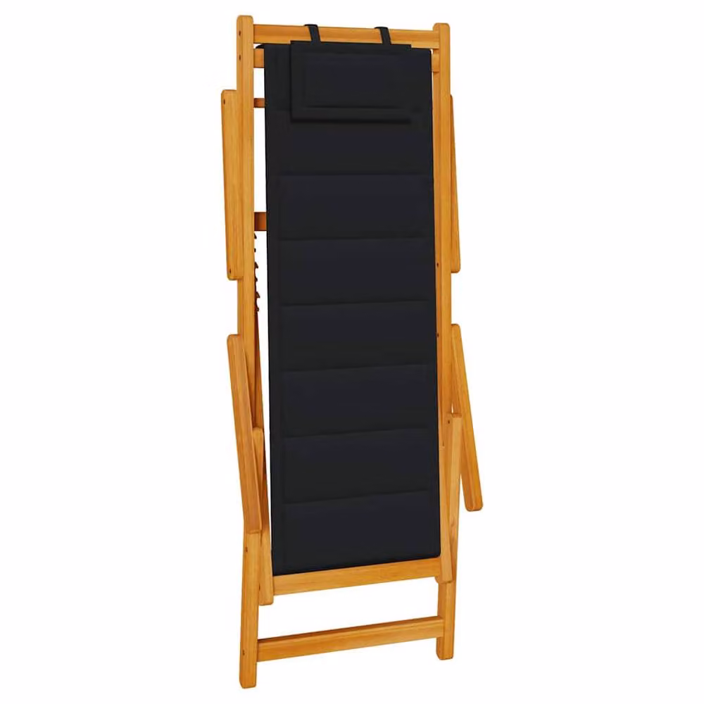 Berkfield Home Folding Beach Chair with Armrests and Adjustable Headrest in Black Acacia Wood and Textilene – 3