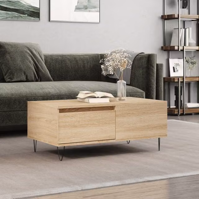 Berkfield Home Sonoma Oak Coffee Table, Brown, W: 90 cm, D: 50 cm, H: 36.5 cm
