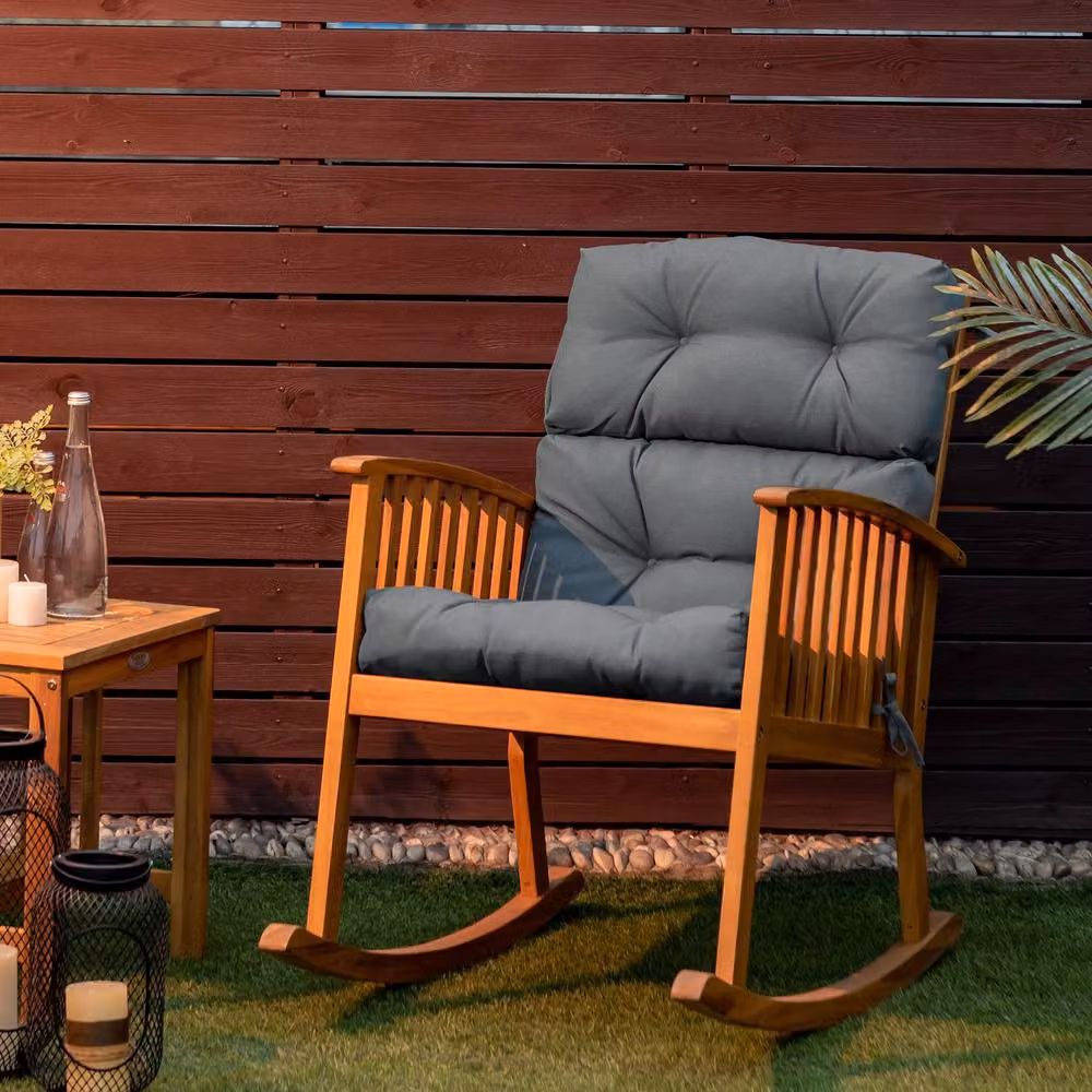 Gymax High Back Patio Chair Seat Pads with Non-slip Rope Belts in Grey – 5