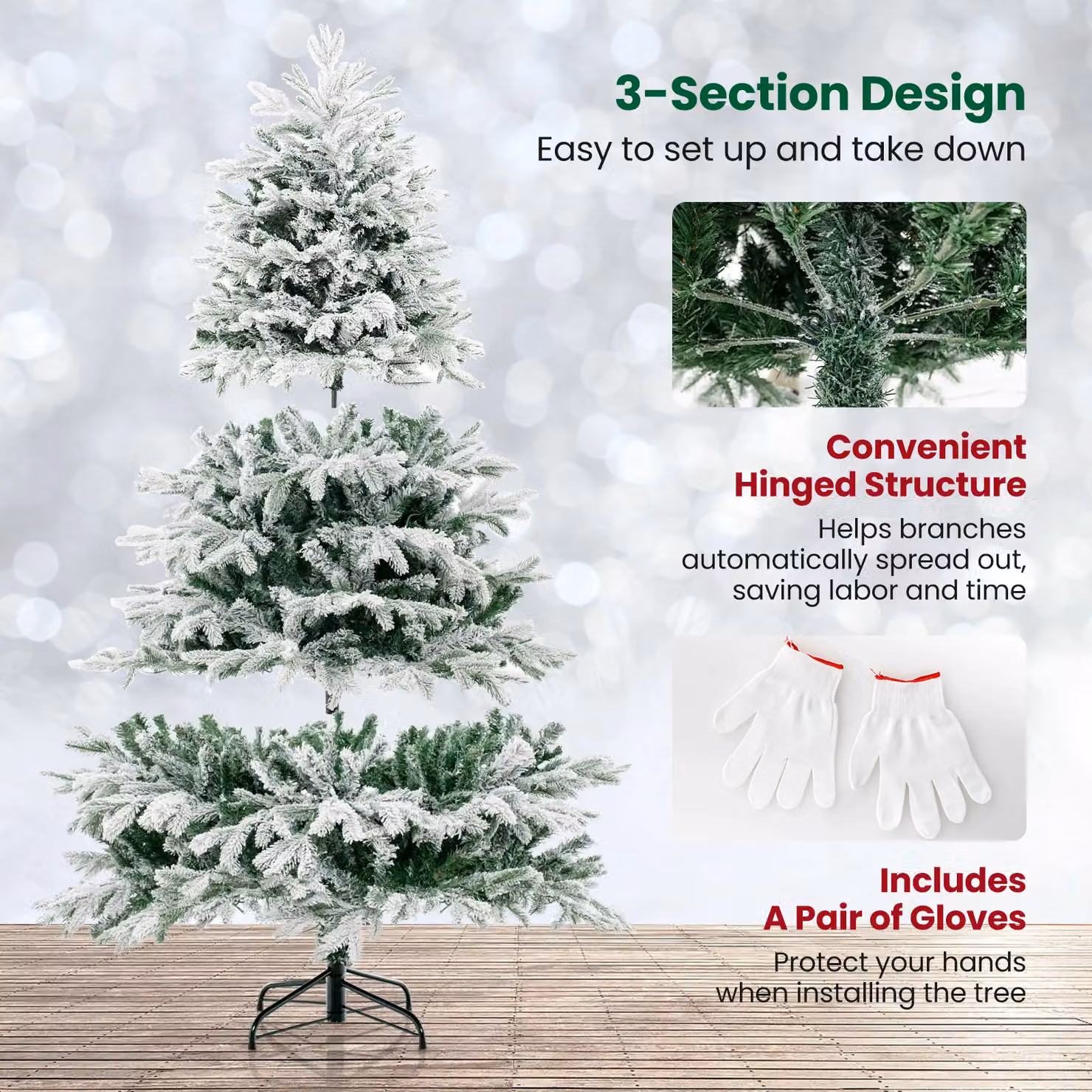 Gymax Pre-Lit Flocked Christmas Tree with 1022 Tips and 350 LED Lights, Green, Height: 180 cm – 4