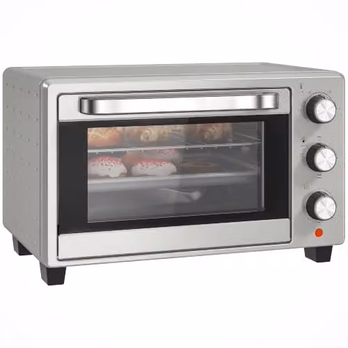 HOMCOM 21L Mini Electric Oven and Grill with Adjustable Temperature, 1400W, Silver – 1