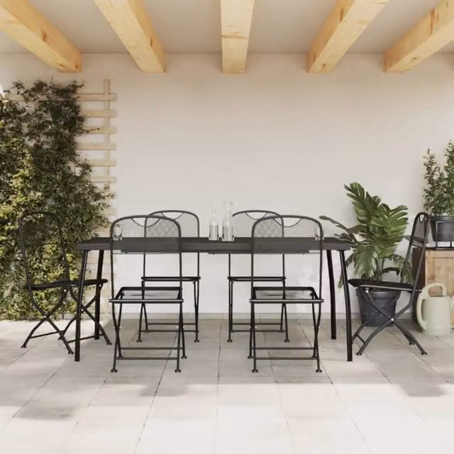 Berkfield Home 7 Piece Anthracite Metal Mesh Garden Dining Set in Black – 1