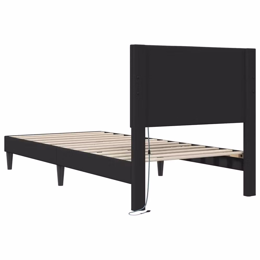 Berkfield Home Modern Black Faux Leather Bed Frame with LED Under-Bed Lighting and USB Charging Port, W/D/H: 90 x 190 cm – 5