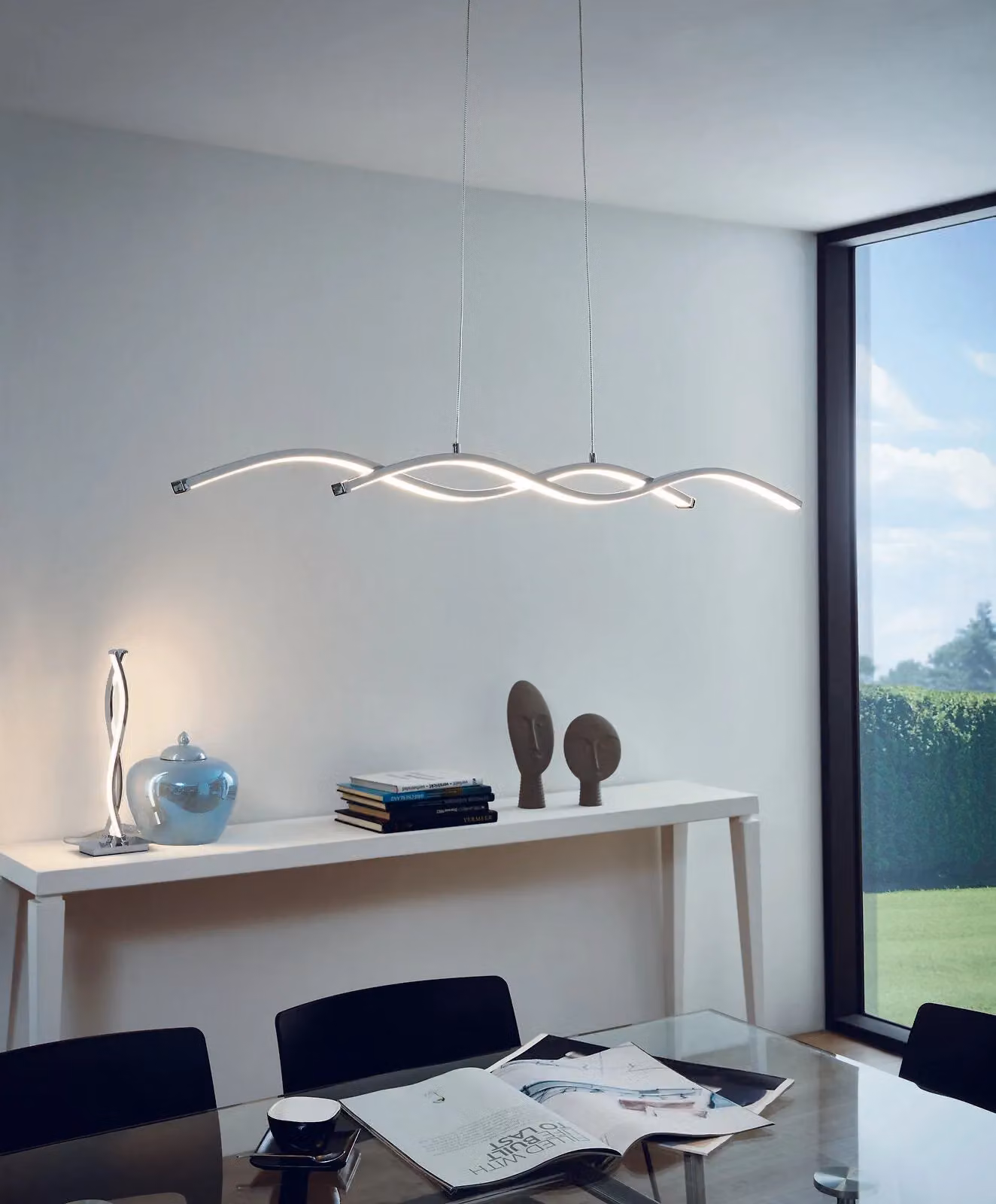 Loops Suspended LED Pendant Light in Chrome and White with Included Bulbs – 2