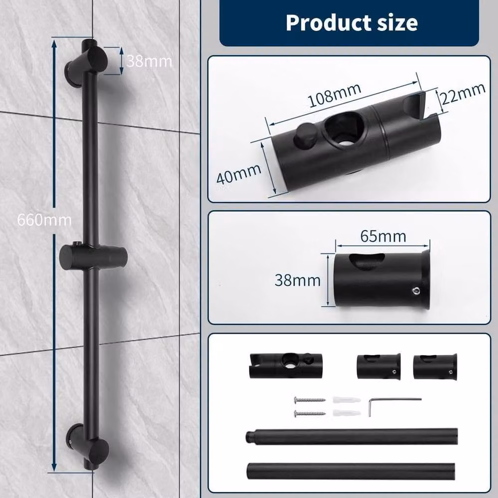 KORVIXA Stainless Steel Shower Head Riser Kit in Matt Black, H: 100 cm, W: 60 cm – 4