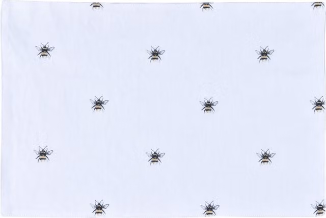 Sleepdown Bumble Bee Printed Cotton Placemats, Set of 4, White, W: 49 cm, D: 32 cm