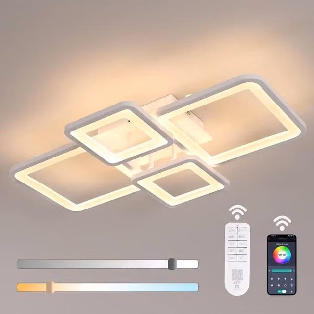 Goeco Modern LED Ceiling Light in White, 54W Dimmable with Remote Control and Timer