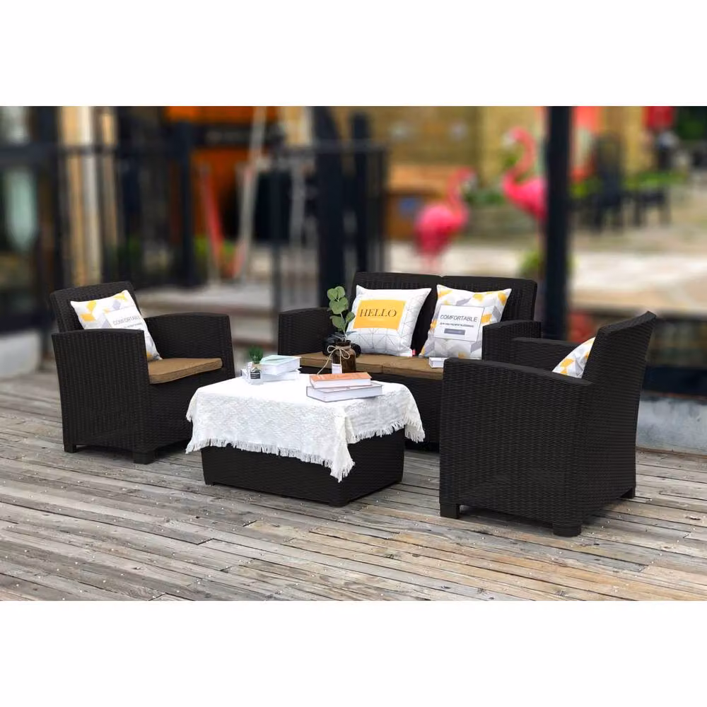 Centurion Supports SANTANA 4-Piece Black Polyrattan Garden Furniture Set with Cushions and Coffee Table – 5