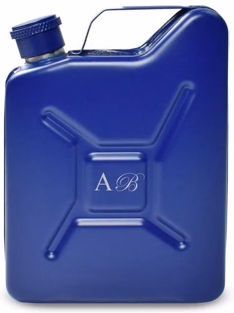 Uniqueful Personalised Blue Jerry Can Hip Flask with Engraved Initials, 100ml