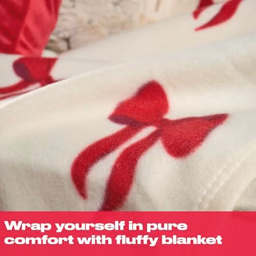 OHS Red Bow Print Polar Fleece Throw Blanket, W/D/H: 120 x 150 cm – 2