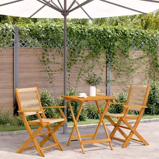 Berkfield Home 3 Piece Bistro Set in Beige Polypropylene and Acacia Wood