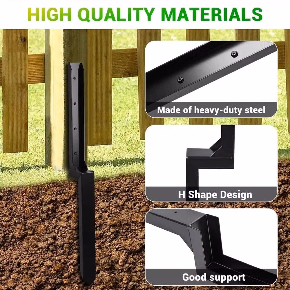NESTLUNE 4-Piece Heavy Duty Steel Fence Post Anchor Repair Kit in Black, Height: 120 cm, Width: 3.2 cm – 5