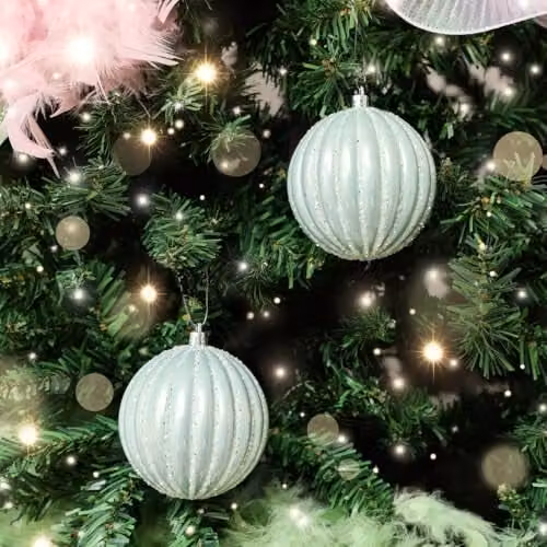 Melody Maison Set of 2 Blue and Gold Abstract Striped Christmas Hanging Baubles, Diameter: 8 cm – 1