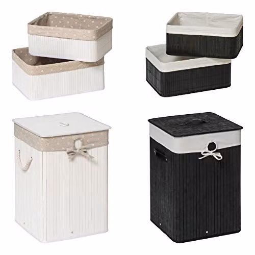 Premier Housewares Kankyo Bamboo Square Laundry Hamper with Lid and Removable Bag, White, W: 35.0 cm, D: 50.0 cm, H: 35.0 cm – 2
