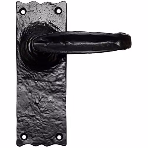 Loops Pair Forged Straight Lever Handles on Latch Backplate, Black Antique, W: 155 mm, H: 55 mm
