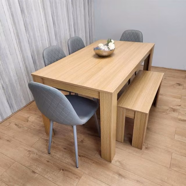 KOSY KOALA 6 Seater Modern Dining Table Set with 4 Grey Chairs and Bench in Brown and Grey