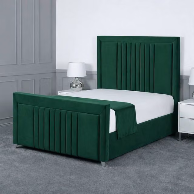 Living Comfort Bedz Celeste King Size Upholstered Velvet Gas Lift Storage Bed in Green