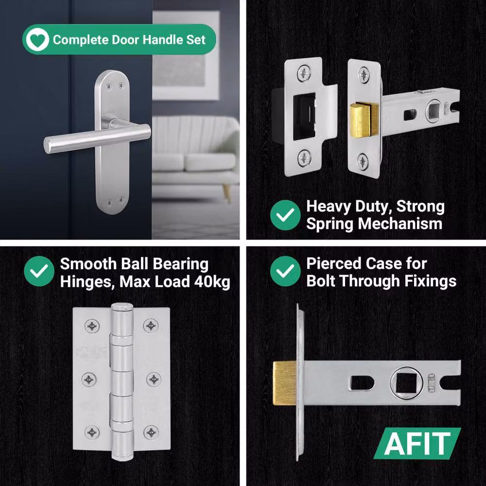 AFIT Satin T-Bar Handle Latch and Hinges Backplate Set in Silver, 6 Pairs – 3