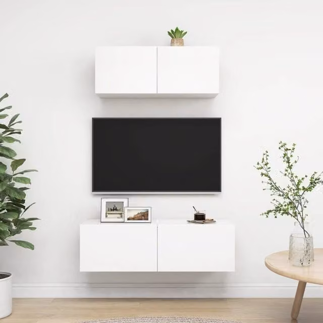 Berkfield Home 2 Piece White Wall Mounted TV Cabinet Set in Engineered Wood