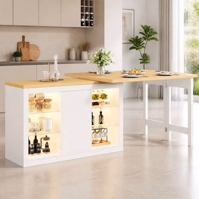 STILVORA Extendable Dining Table with Storage and LED in White – 1