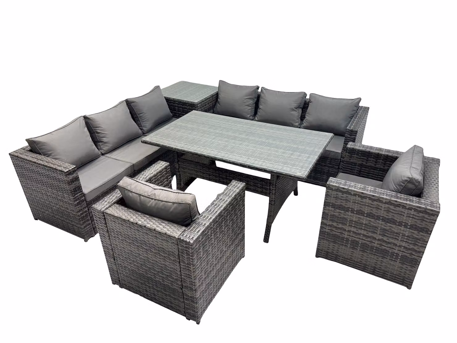 Fimous 8 Seater Garden Rattan Furniture Set with Side Table in Dark Grey – 2
