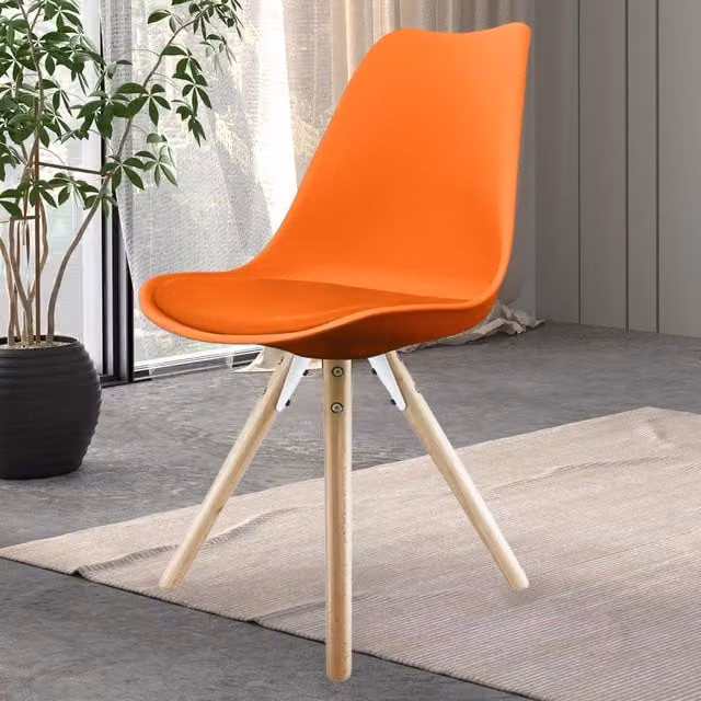 Fusion Living Soho Modern Dining Chair in Orange with Wood Legs